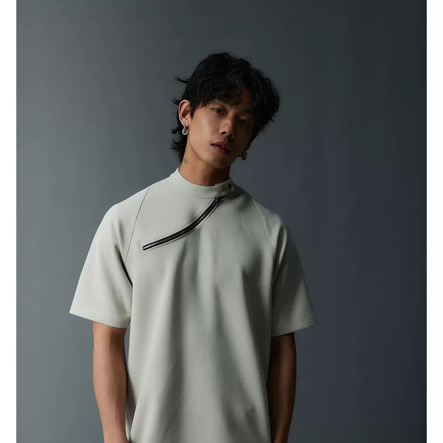Short Sleeve Mock Neck Zip Tee