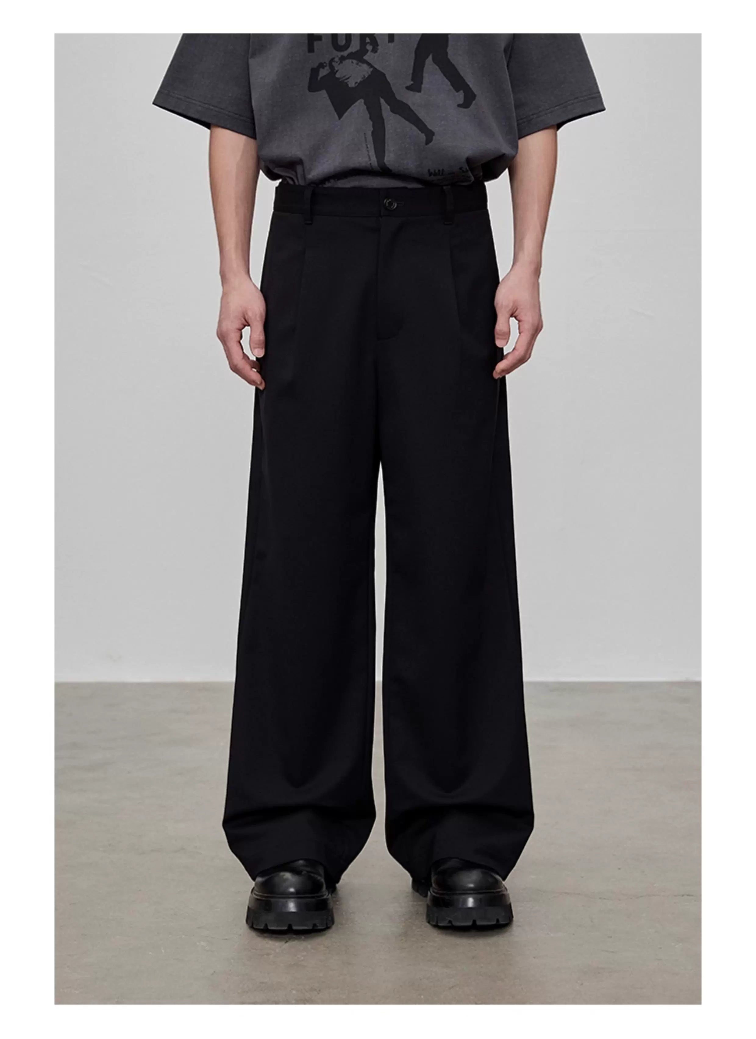Adjustable Waist Wool Blend Dress Pants
