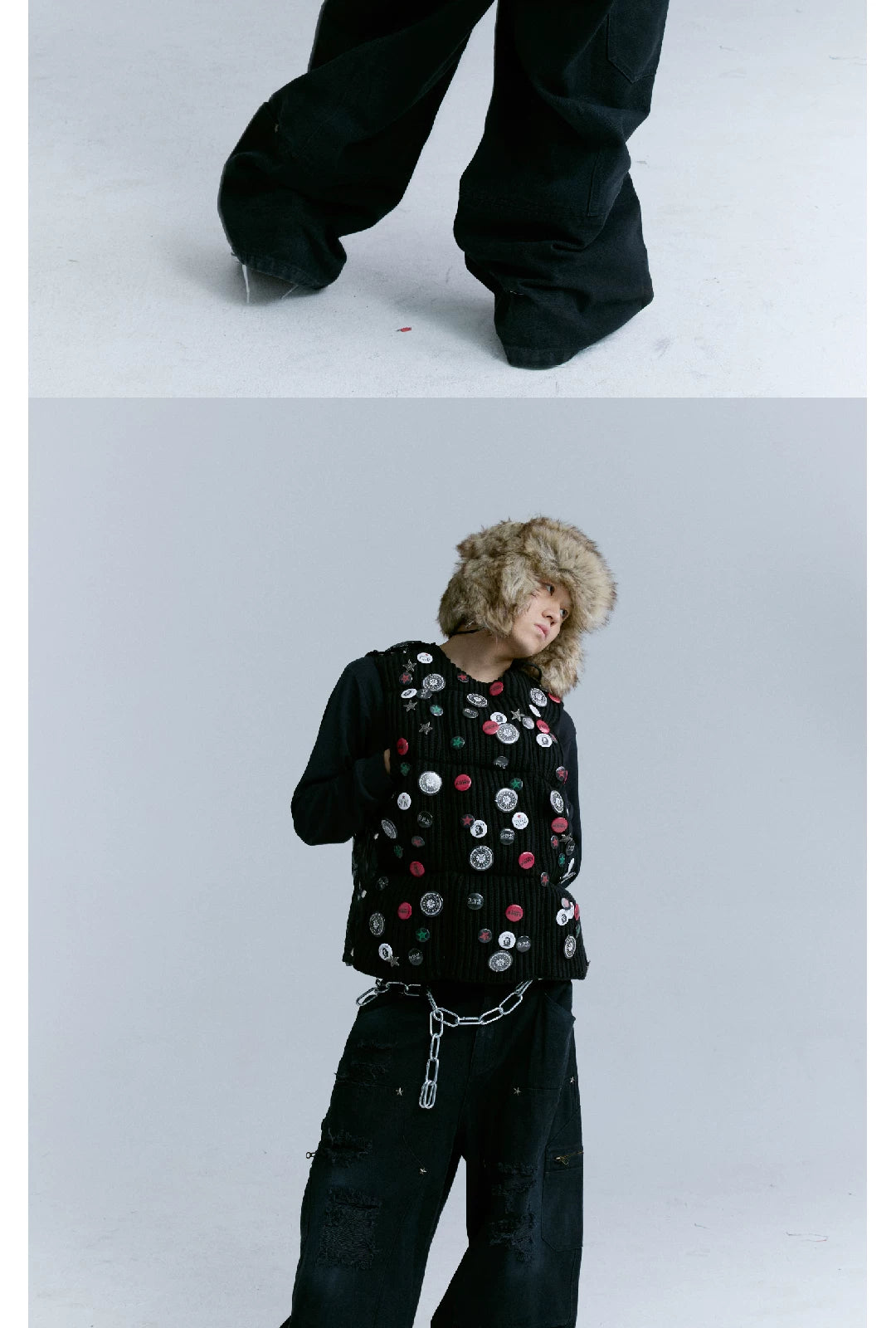 Black Distressed Knee Multi-Pocket Cargo Pants