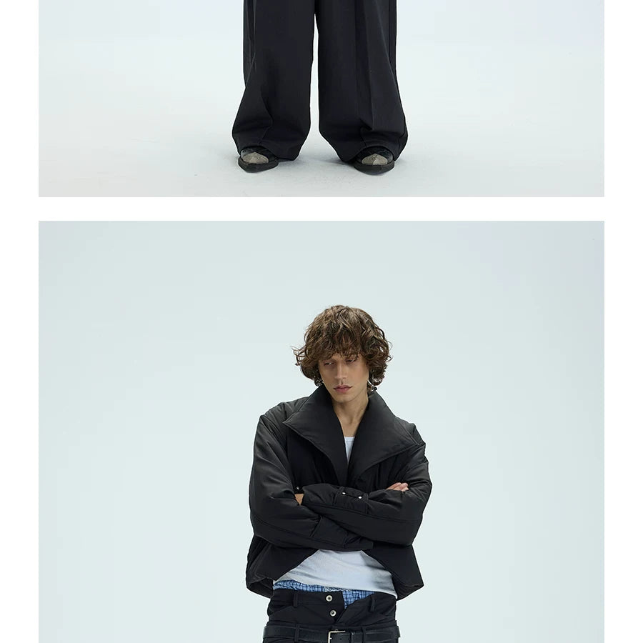 Two-Tone Single-Button Split Turtleneck Down Coat