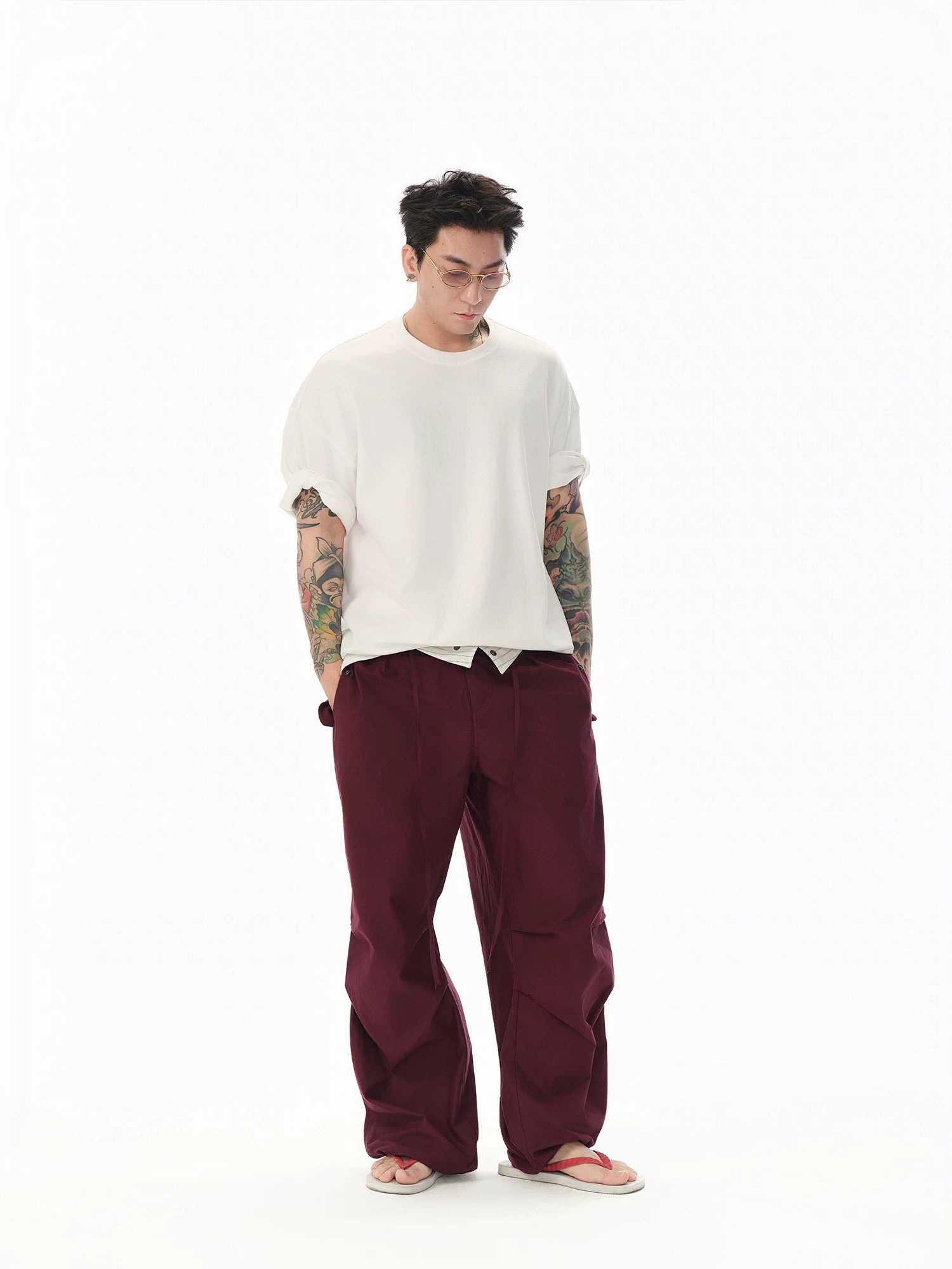 Cotton Low Waist Cargo Parachute Pants