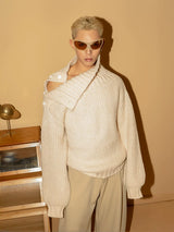 Men's Apricot Wool Side-buttoned Turtleneck Sweater