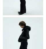 Washed Detachable Fur Zip Hoodie