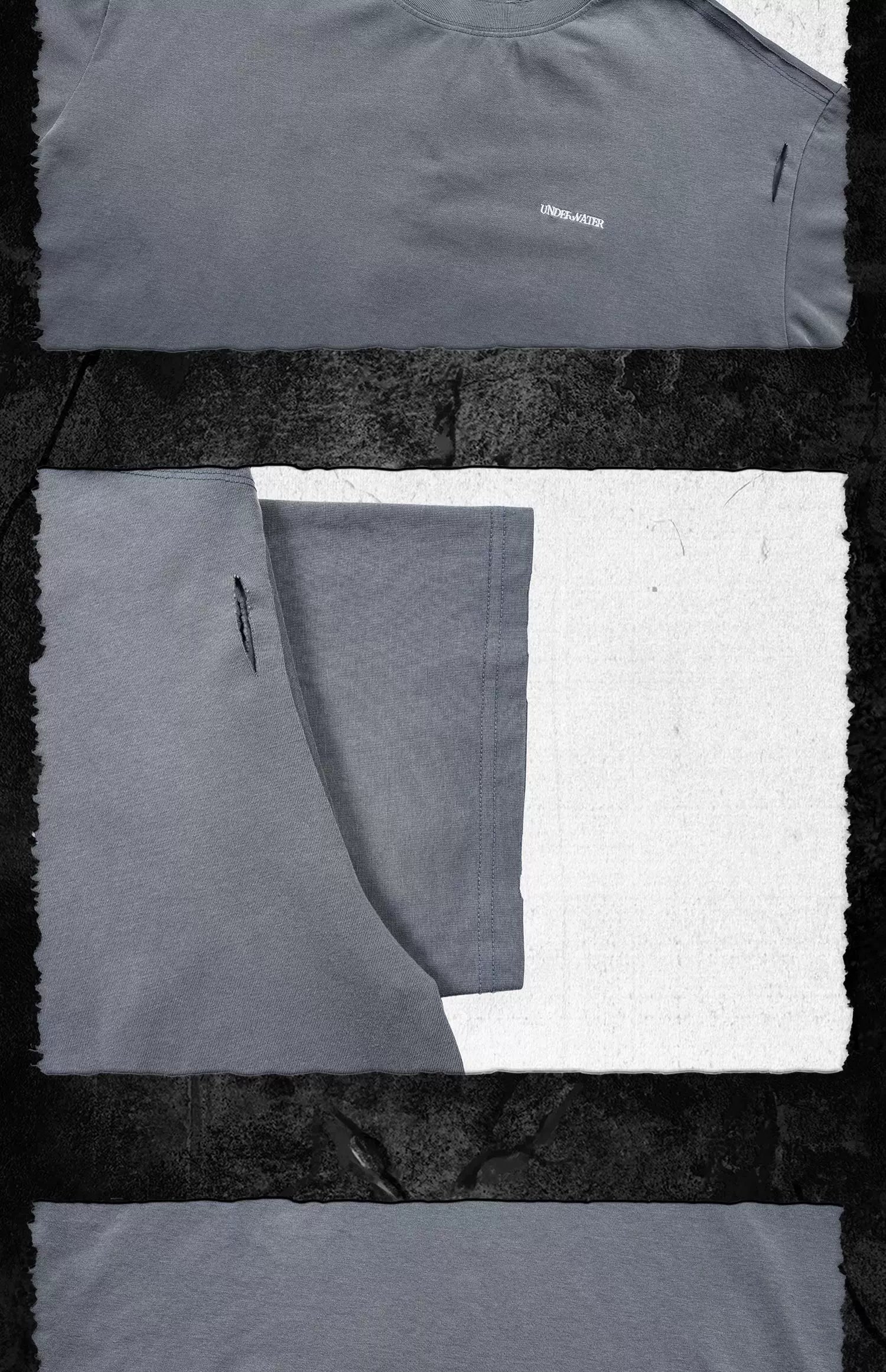 Handcrafted Distressed Dusty Blue Tee