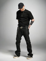 Stacked Curved Coated Waxed Skinny Jeans
