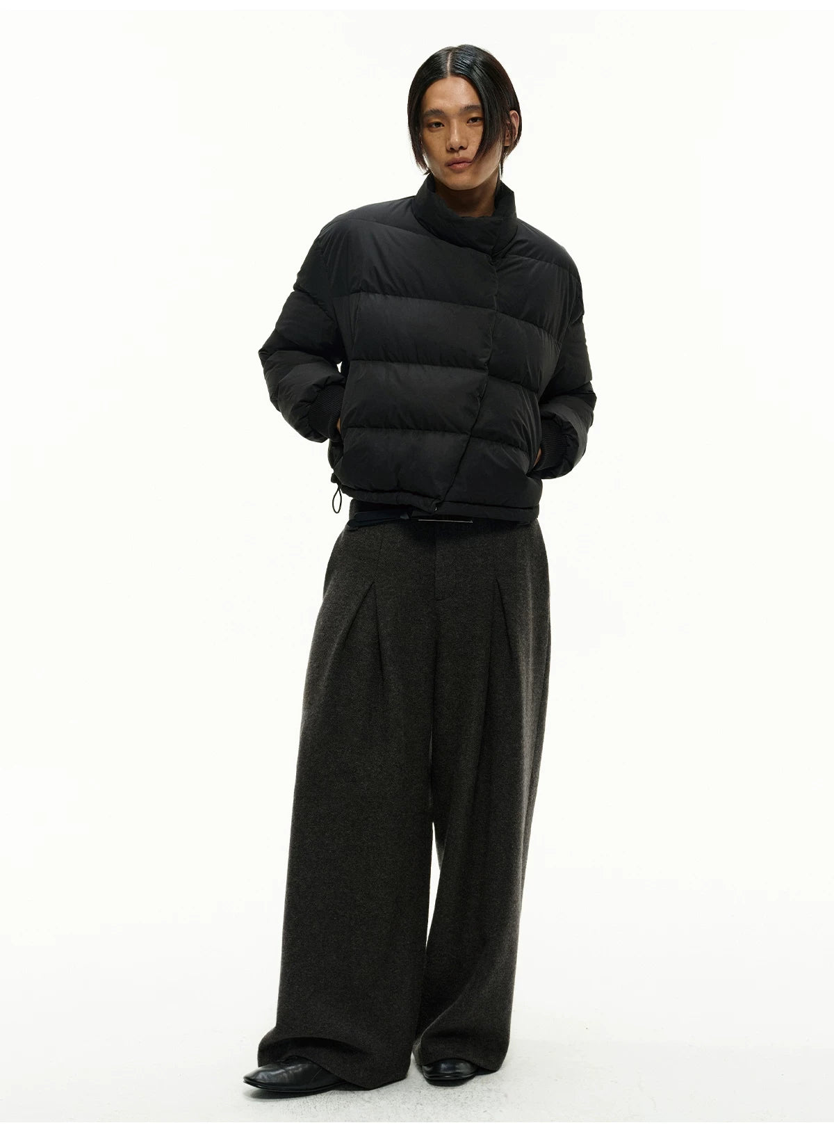 Pleated Wide Leg Wool Blend Pants