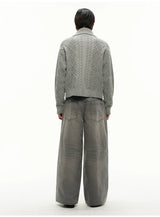 13Oz Sun-Washed Gray Distressed Wide-Leg Jeans