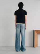 13.5oz Vintage Washed Straight Denim Jeans