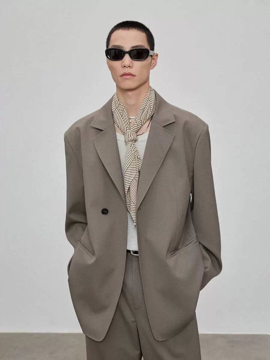 Casual Notched Lapel Wool Blend Blazer