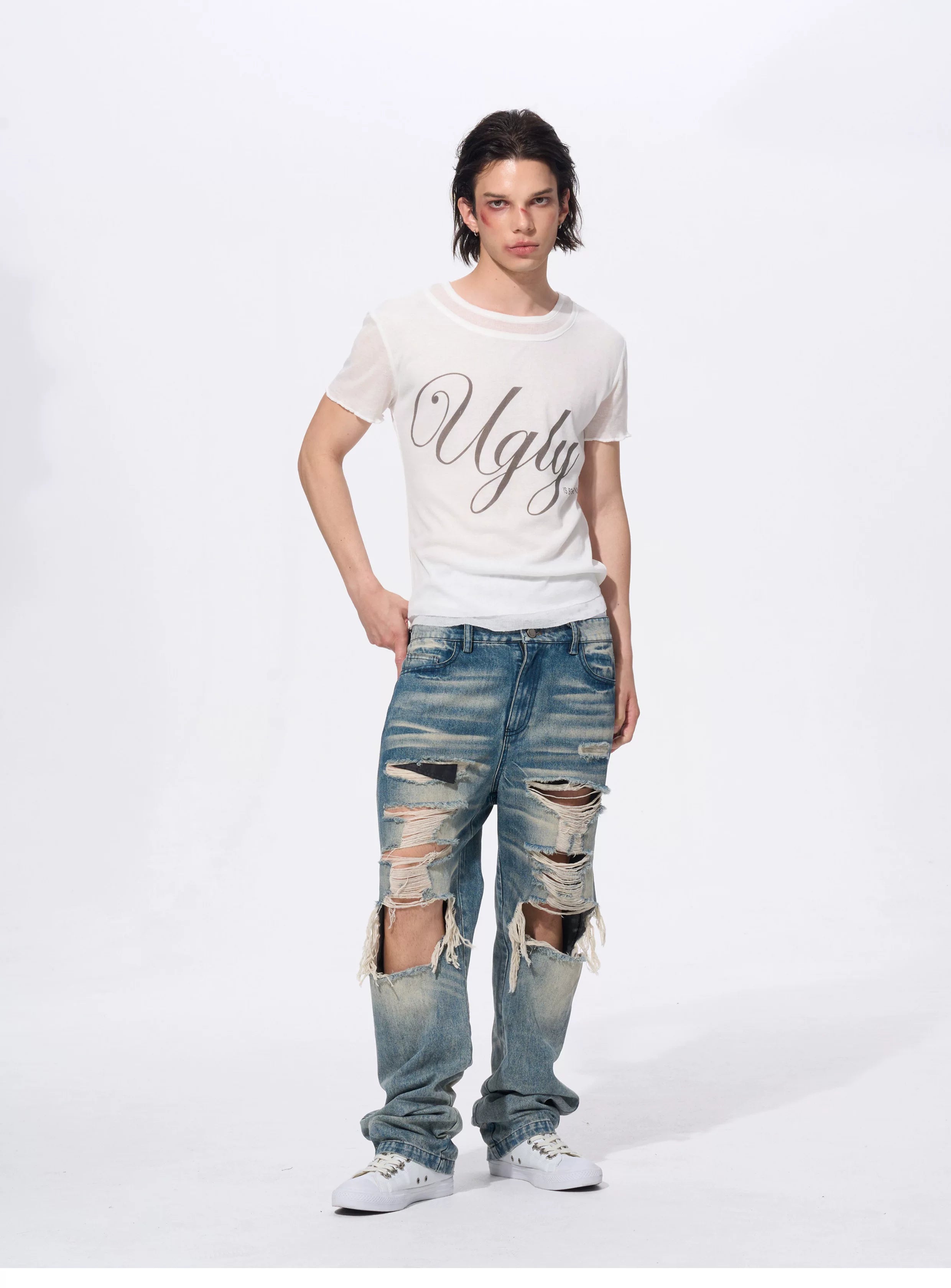White Men's Twofer Letter Print Tee