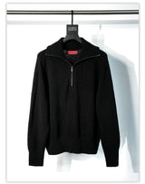 Ribbed Knit Half-Zip Long Sleeve Top