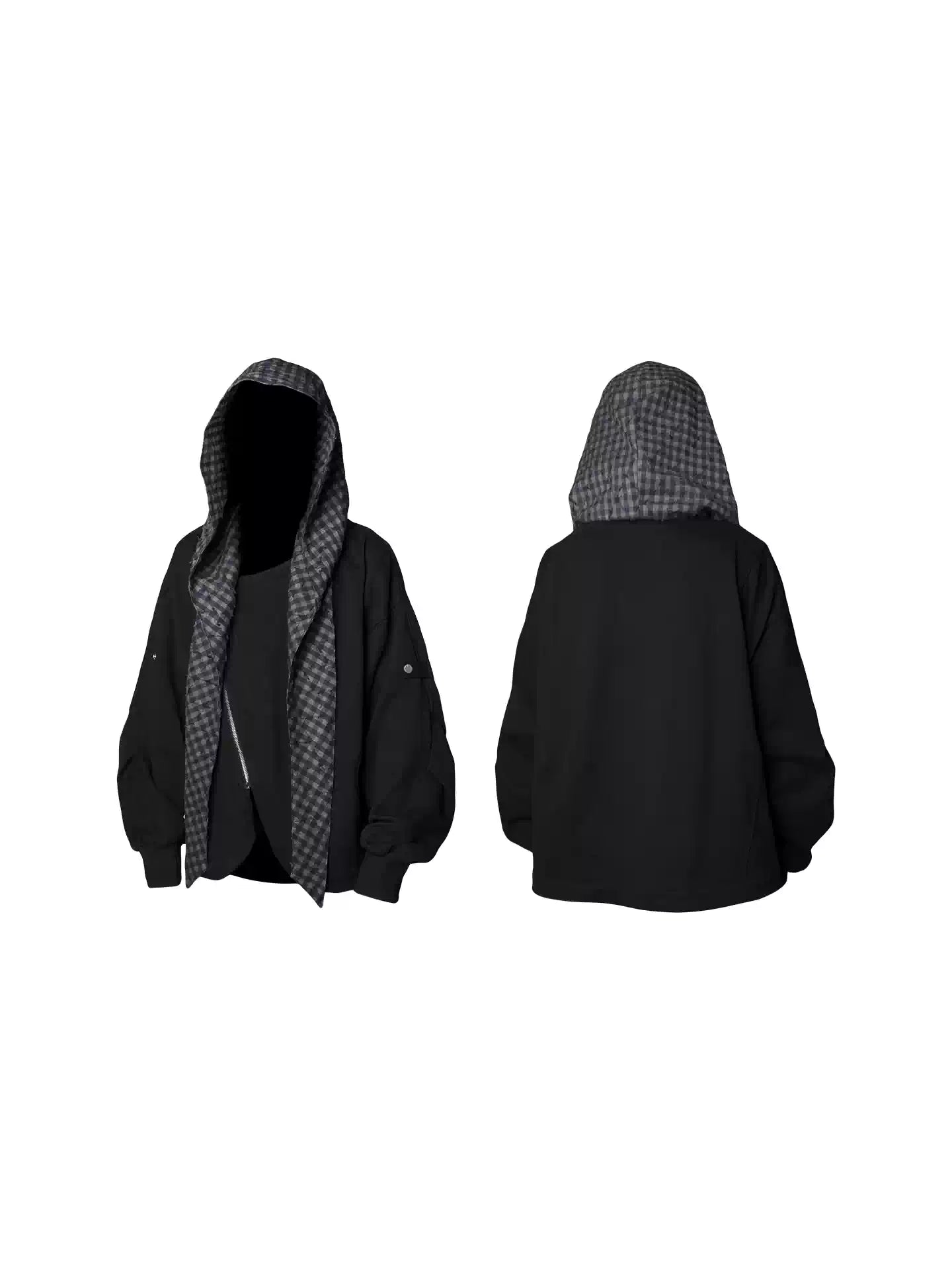 Striped Plaid Loose Crop Lapel Hoodie