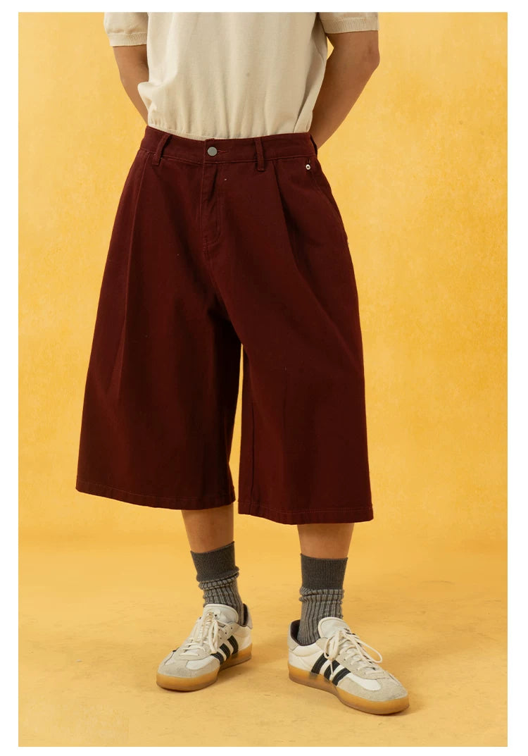 Men's Red Khaki Loose Vintage Shorts