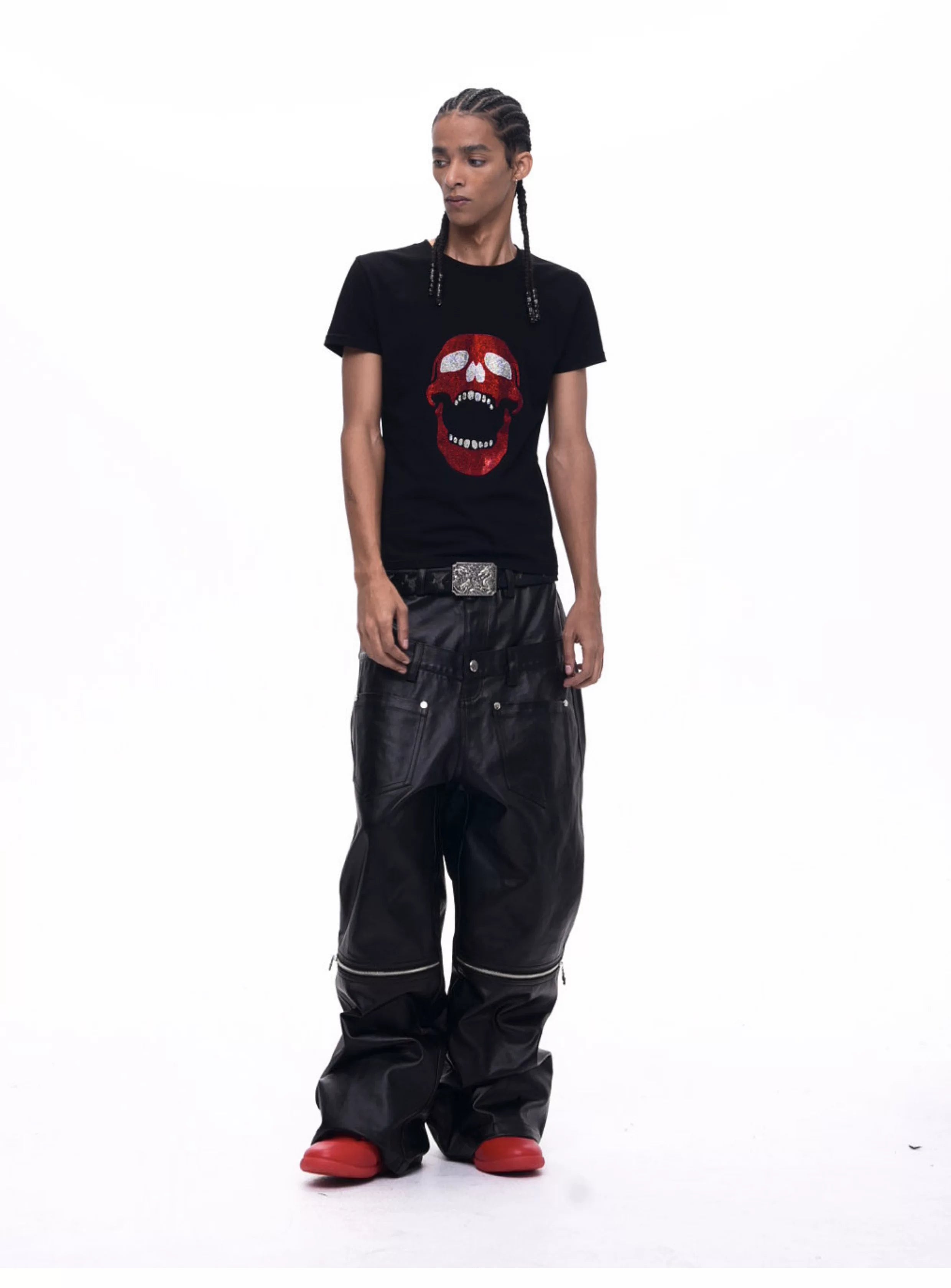 Demon Skull Rhinestone Print Crew Neck Tee