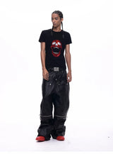 Demon Skull Rhinestone Print Crew Neck Tee