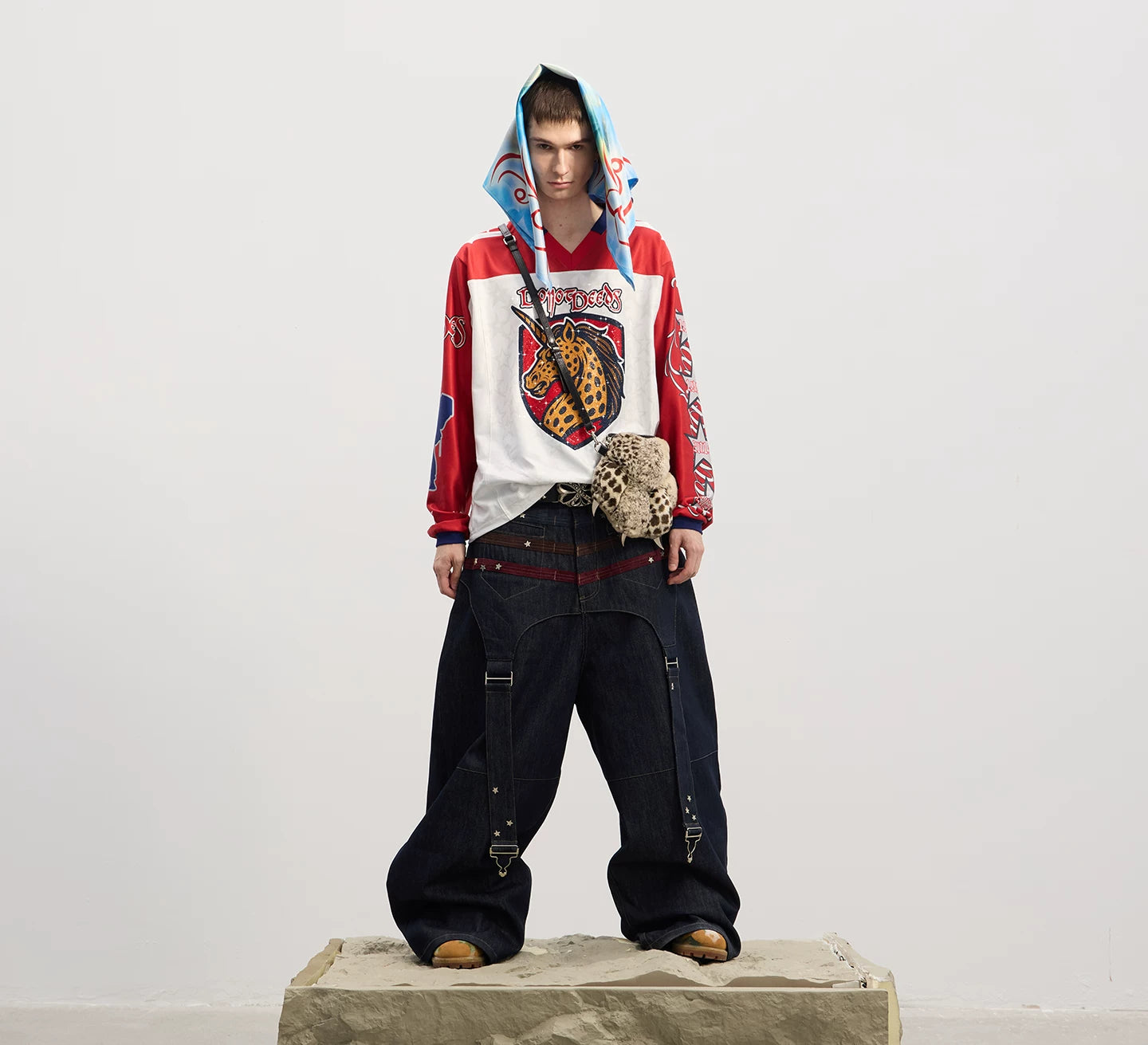 Leopard Print Rhinestone Colorblock Hip-hop Jersey