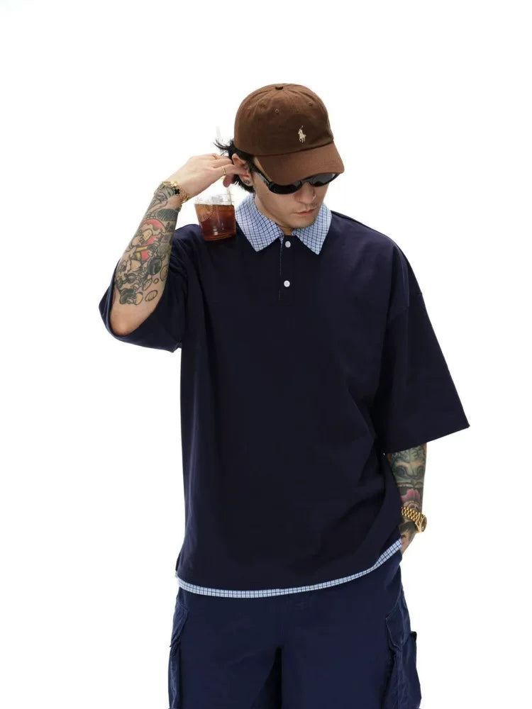 Heavy Double Yarn Patchwork Polo Shirt
