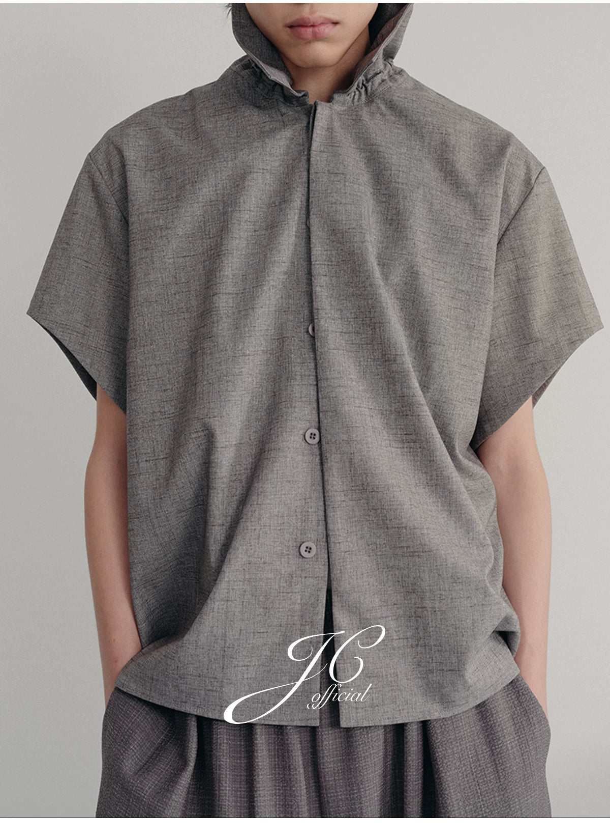 Ruffled Collar Cotton Linen Buttoned Shirt