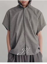 Ruffled Collar Cotton Linen Buttoned Shirt