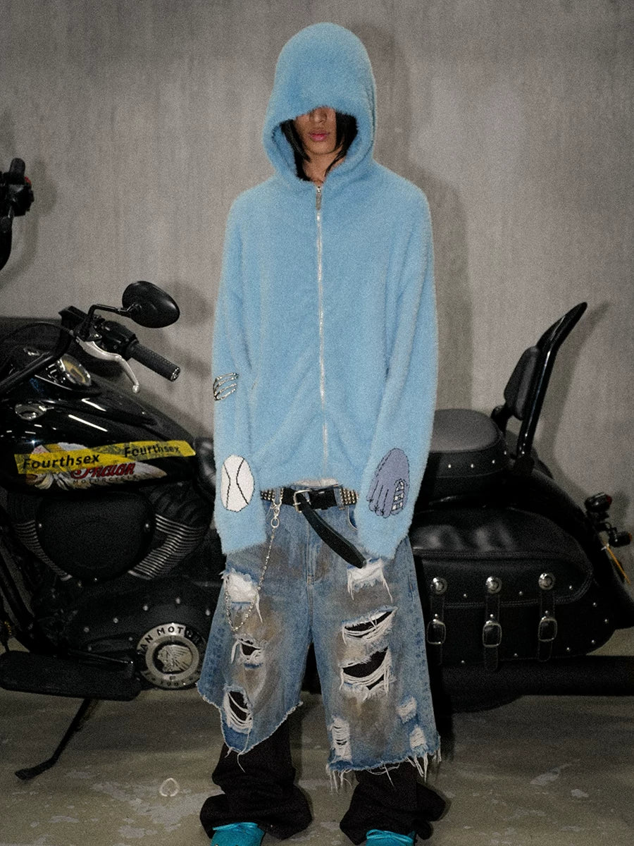 Cartoon Embroidered Hooded Sweater