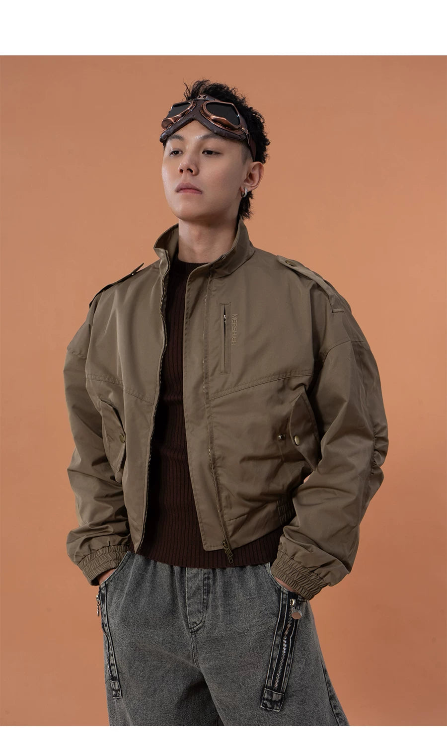 Army Green Unisex Cropped Flight Jacket