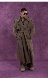 Belted Vintage Taupe Striped Cape Coat
