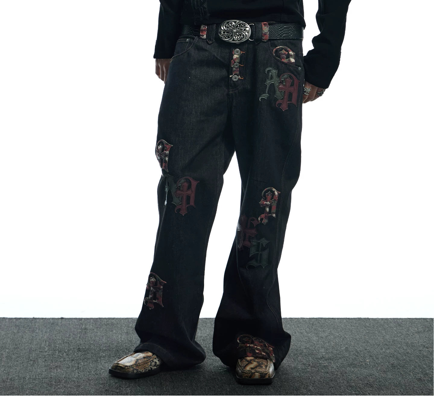 Streetwear Gothic Camo Leather Straight Jeans