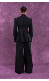 Casual Black Striped Padded Blazers