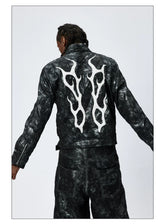 American Printed Pleated Leather Biker Jacket