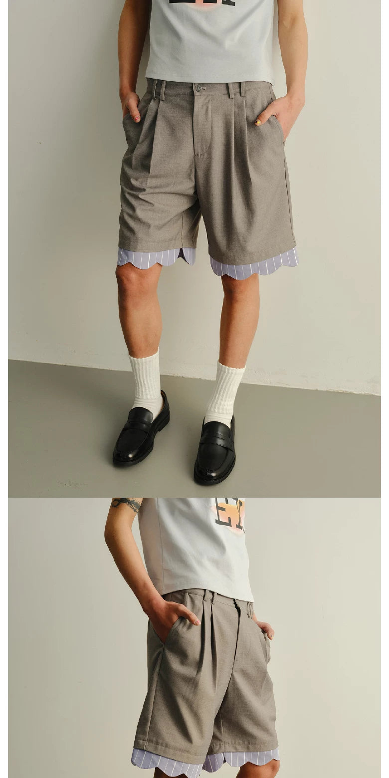 Unisex Striped Lace Wide Leg Shorts