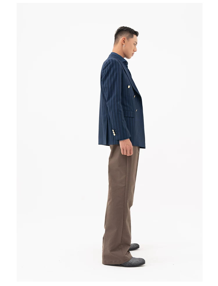 Men's Slim Striped Navy Blazer
