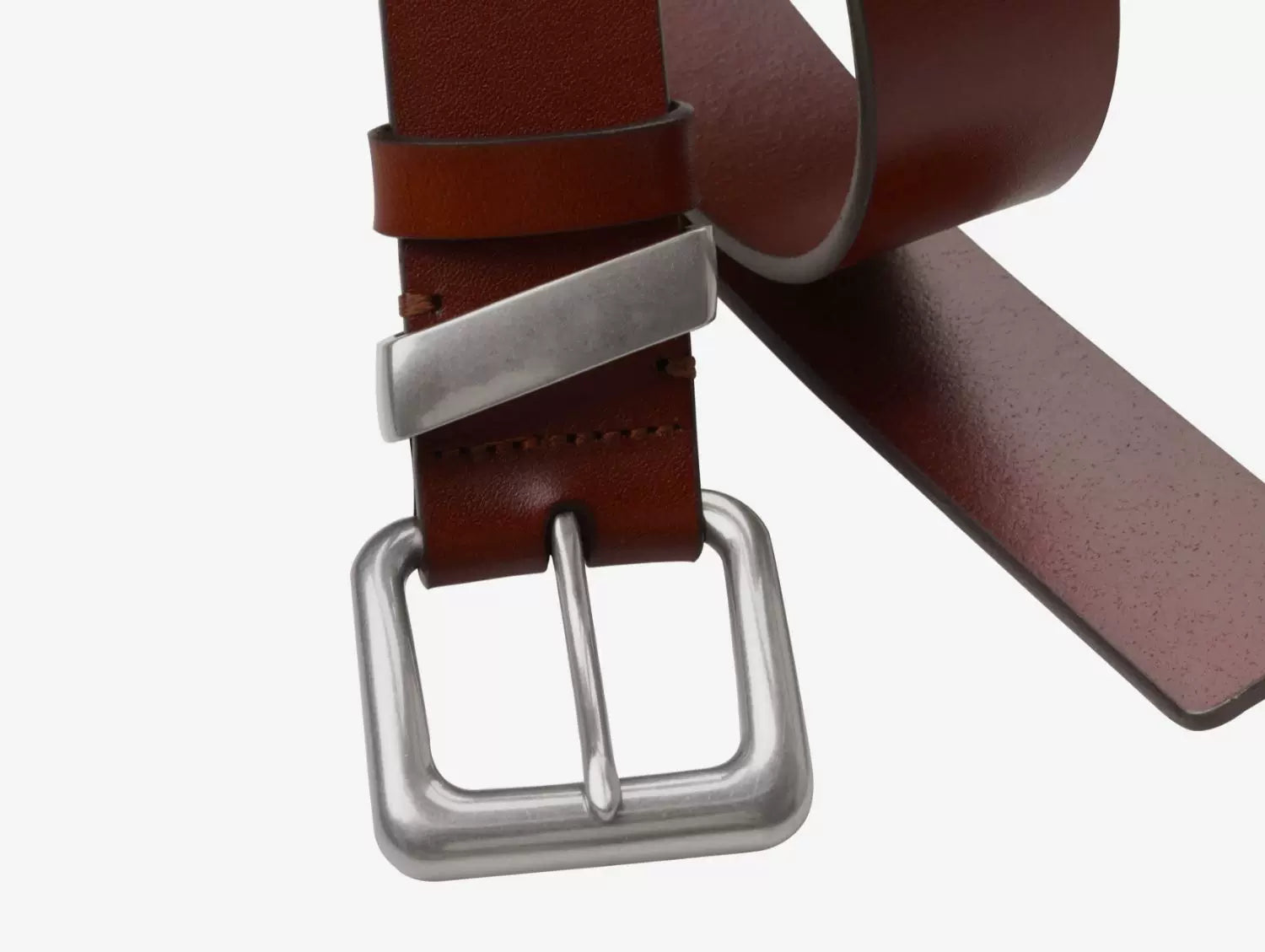 Unisex Rectangular Brass Buckle Leather Belt