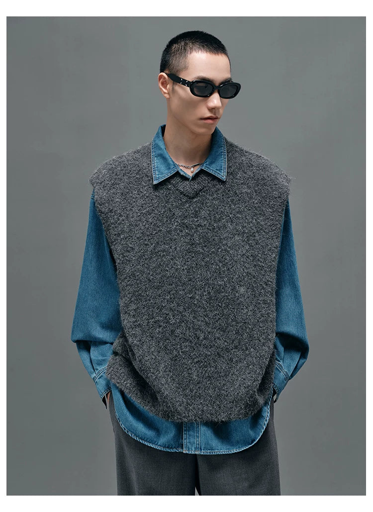 Washed Blue Oversized Embroidered Denim Shirt