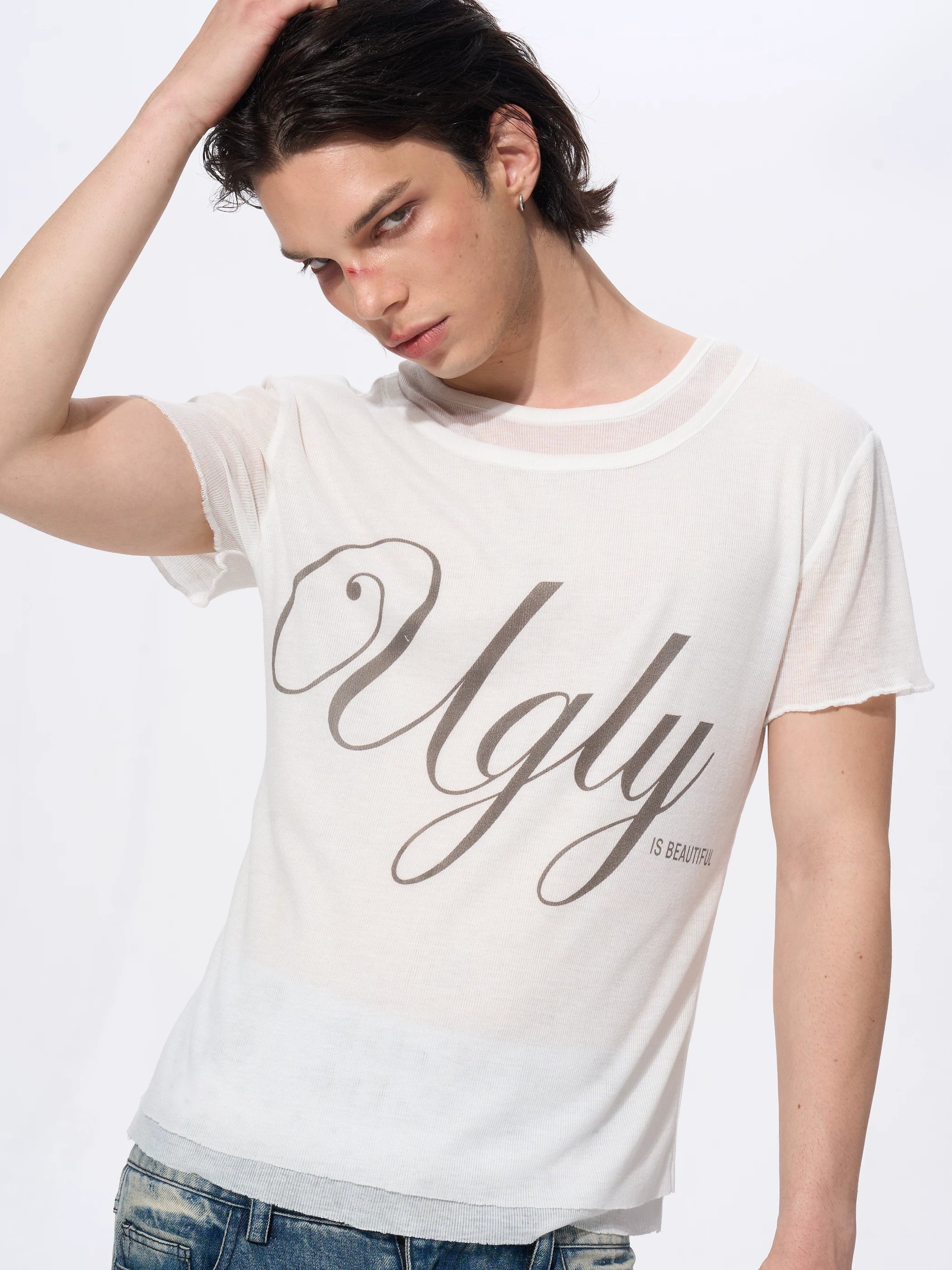 White Men's Twofer Letter Print Tee