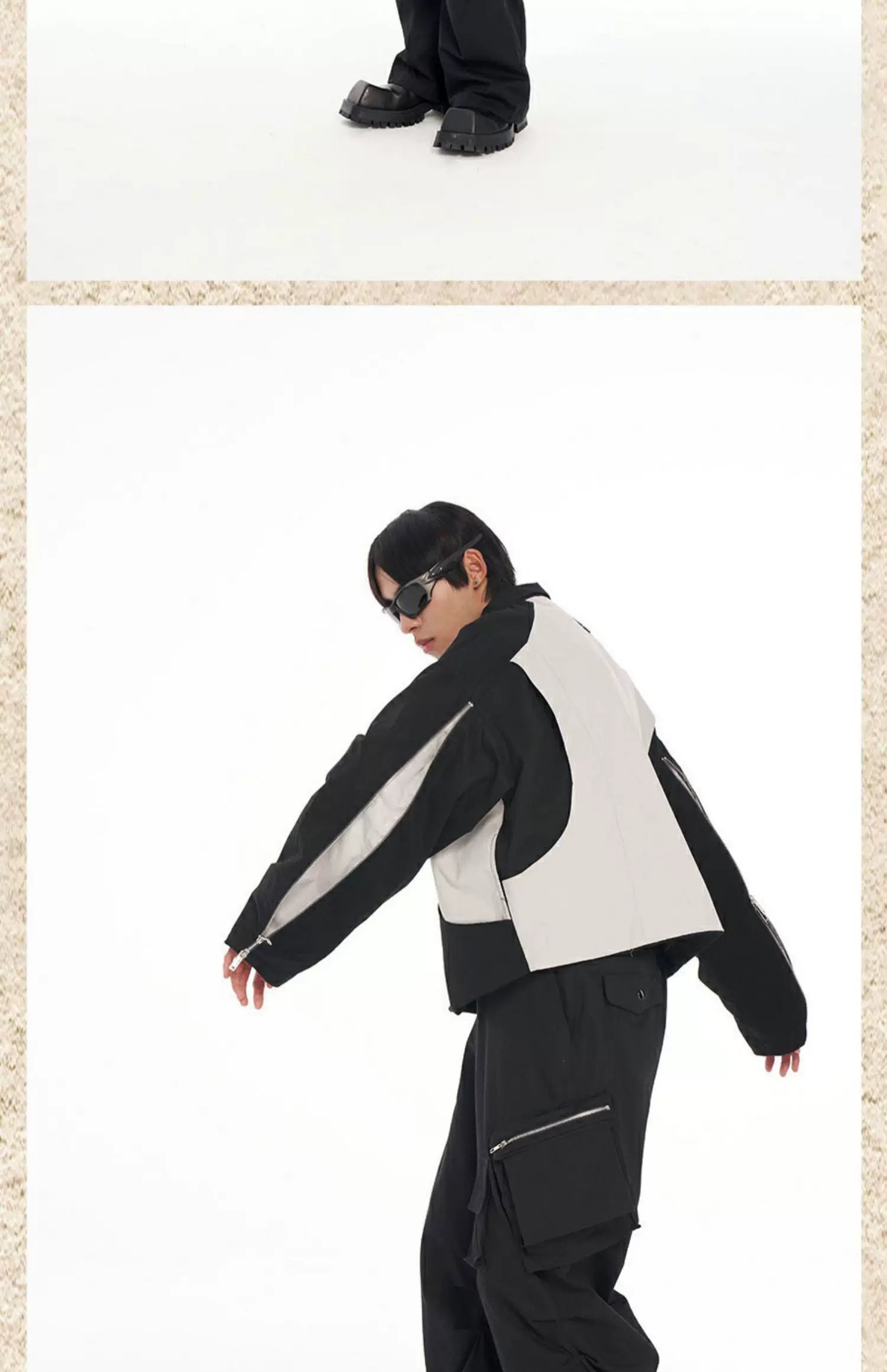 Men's Loose Short Patchwork Zip Jacket