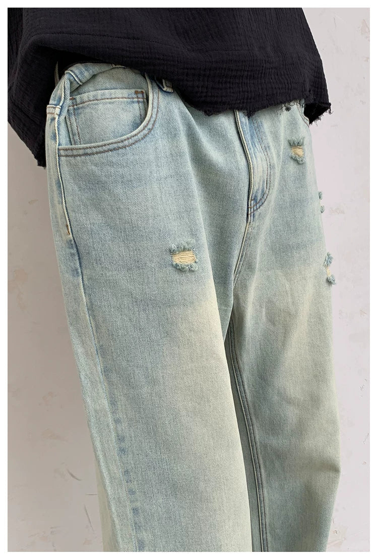 Men's Washed Ripped Straight Leg Jeans