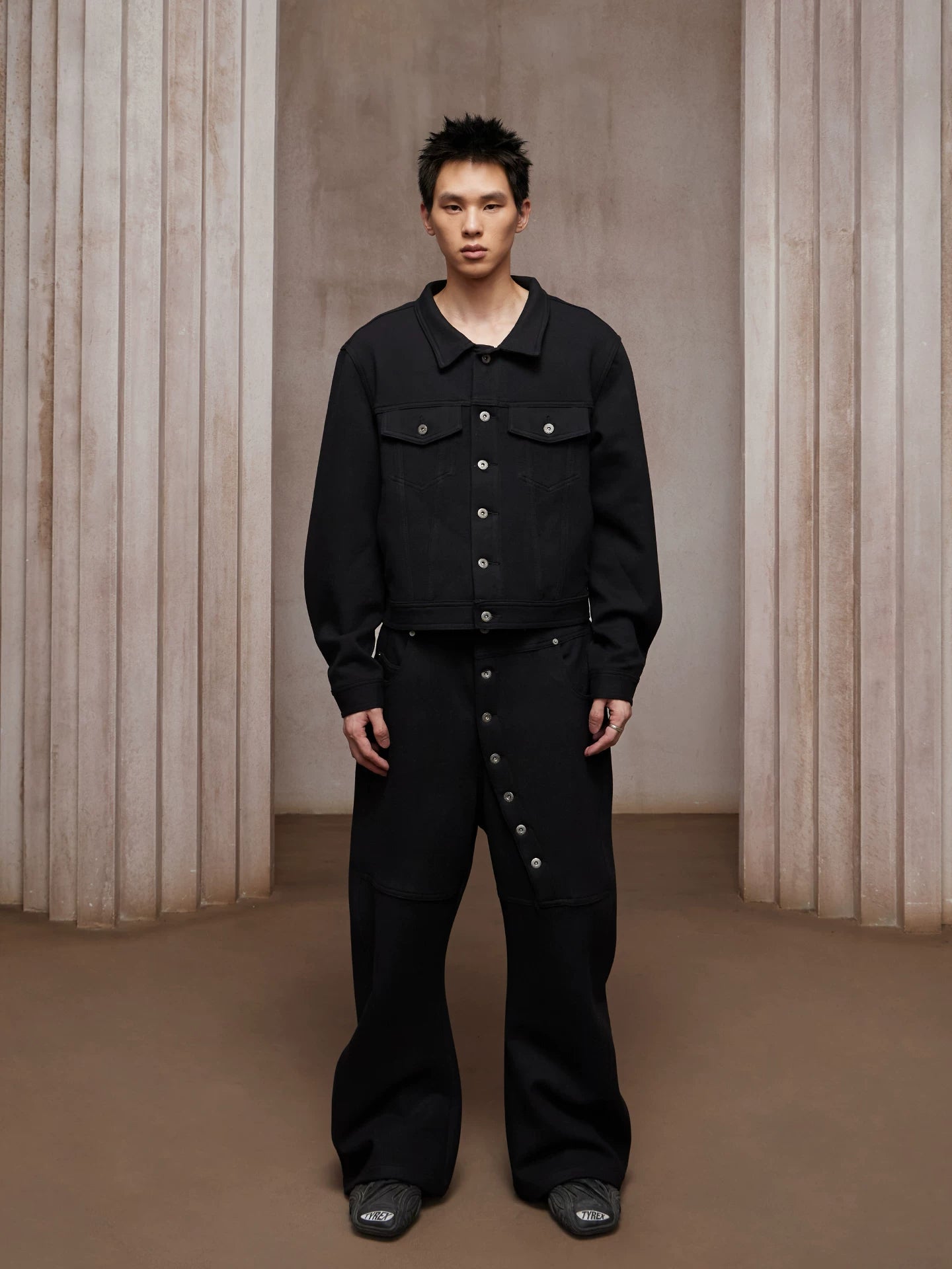 Vintage Baggy Curved Button Wool Sweatpants