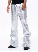 Men's Liquid Metal Silver Flared Jeans