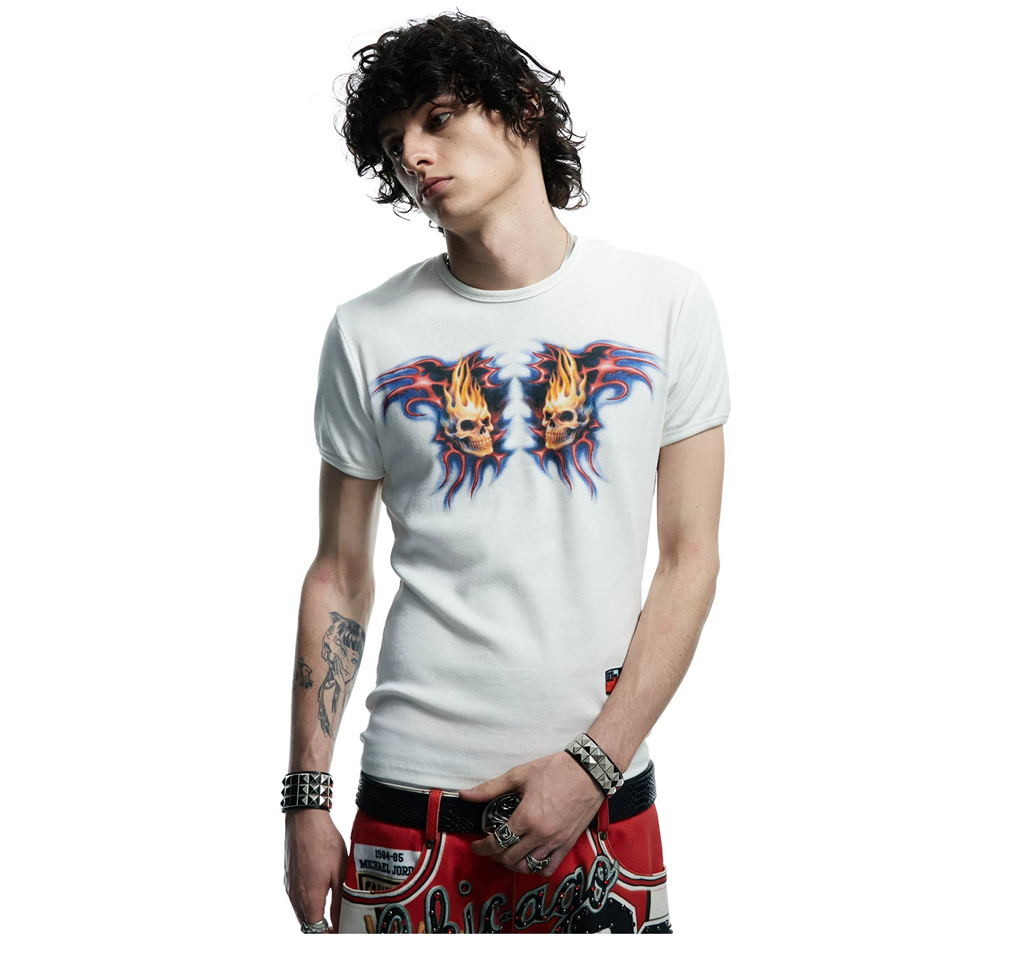 Skull Print Slim Ribbed Tee