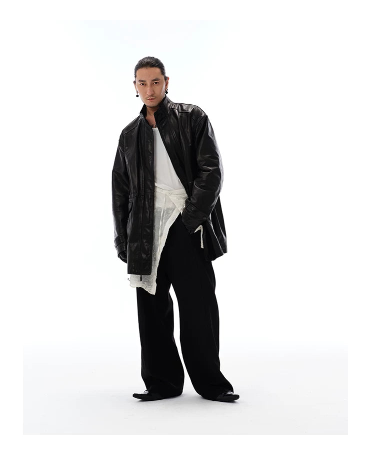 Men's Waist-cinched Mid-length Goatskin Jacket