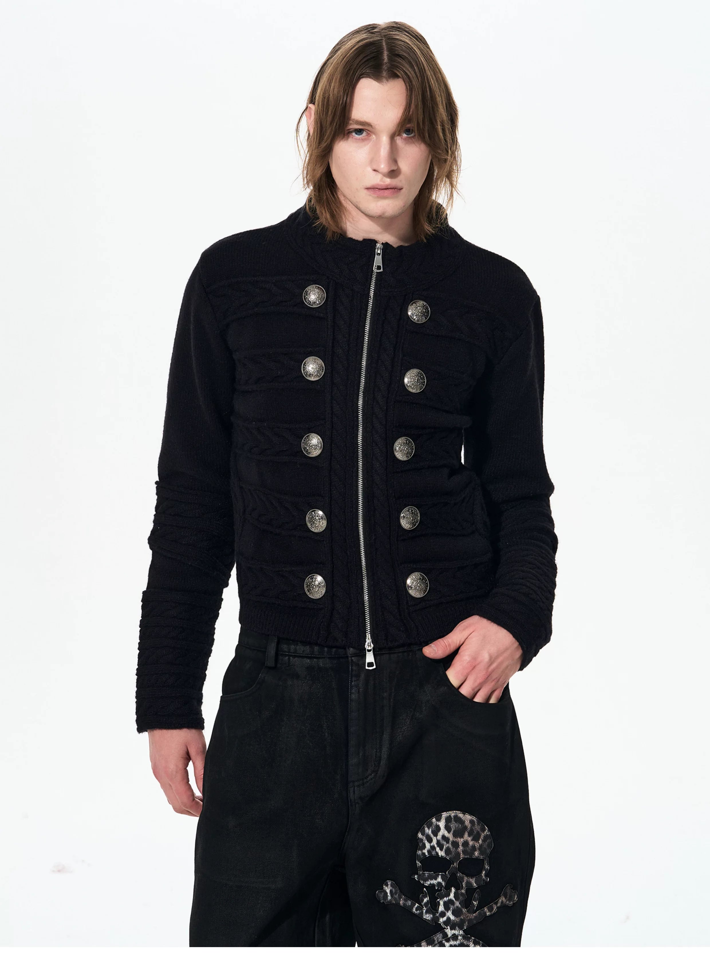 Men's Black Knit Sweater Coat