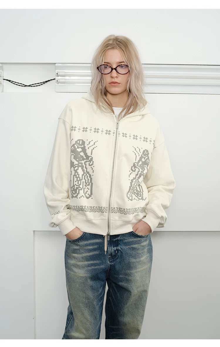 Fair Isle Print Zip Hoodie