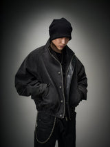 Loose Stand Collar Washed Canvas Coat