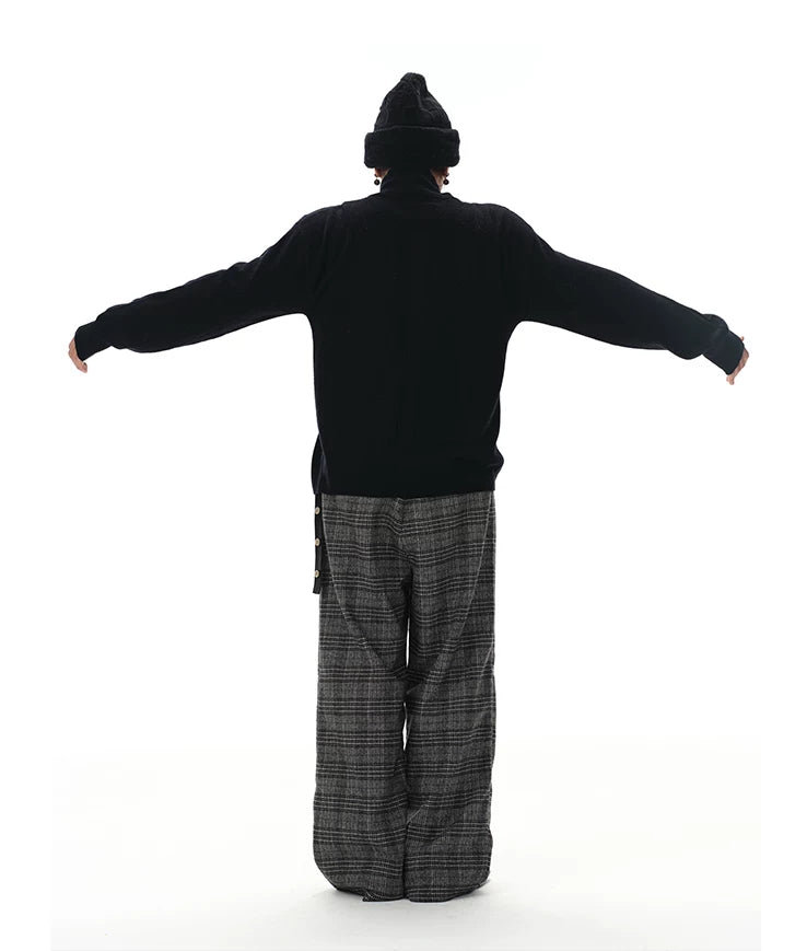 Black Grey Plaid Wool Pants