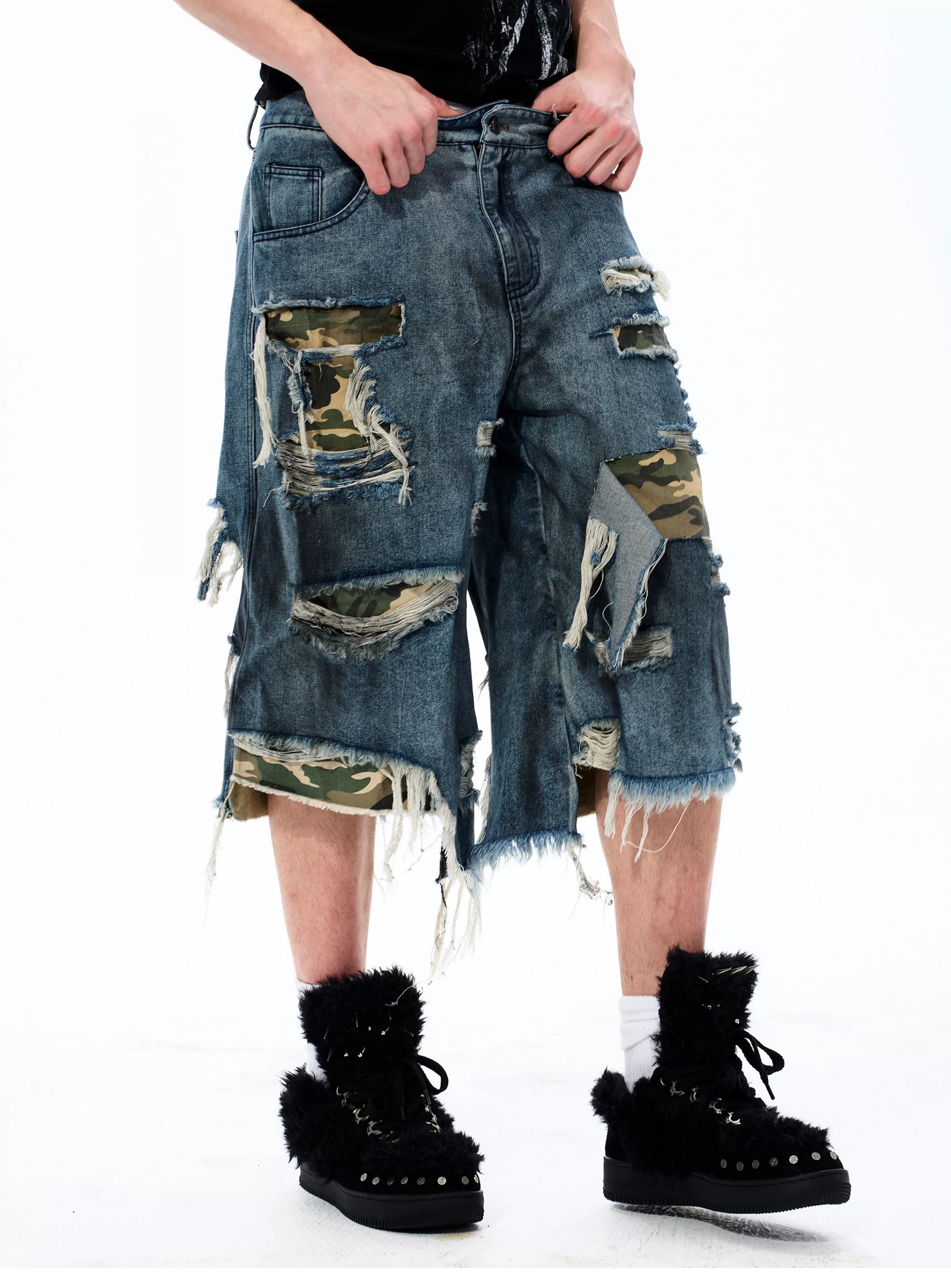 Street Style Splatter Ripped Cropped Pants