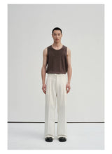 Waist-Adjustable Striped Flared Merino Wool Pants