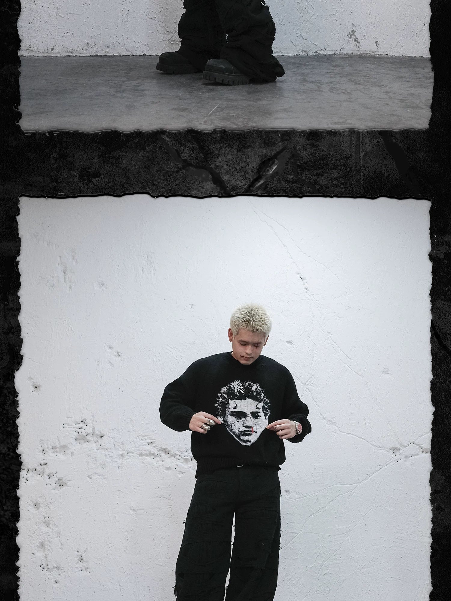 Devil Portrait Digital Print Knit Sweater