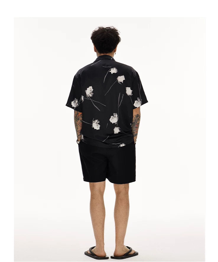 Black Rose Cuban Collar Hawaiian Shirt