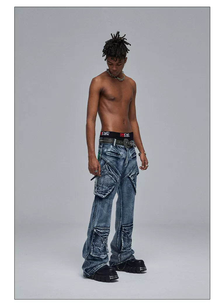 Cleanfit Green Washed Multi-pocket Straight Jeans