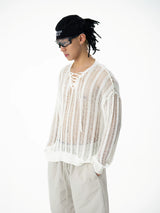 Men's Long Sleeve Striped Mesh Tee